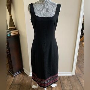 Nanette Lepore Dresses Black Midi Dress Embroidered Trim Sz 8 Boho Prairie Core